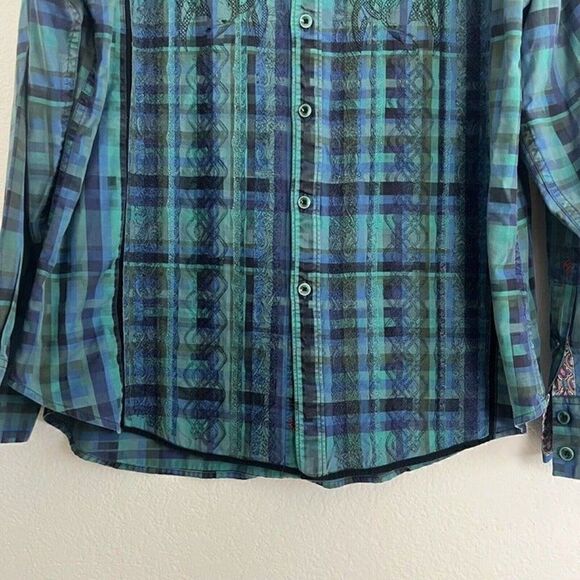 Robert Graham Dragon Embroidered Green & Blue Plaid Button Up Mens XL Shirt - Picture 3 of 11